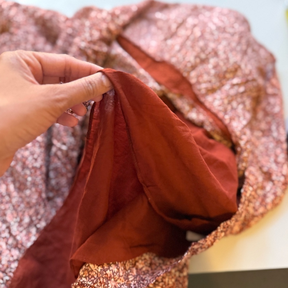 Madewell Floral Flutter-Sleeve Mini Dress Womens Large Cottage Garden Rust Brown - Picture 6 of 11